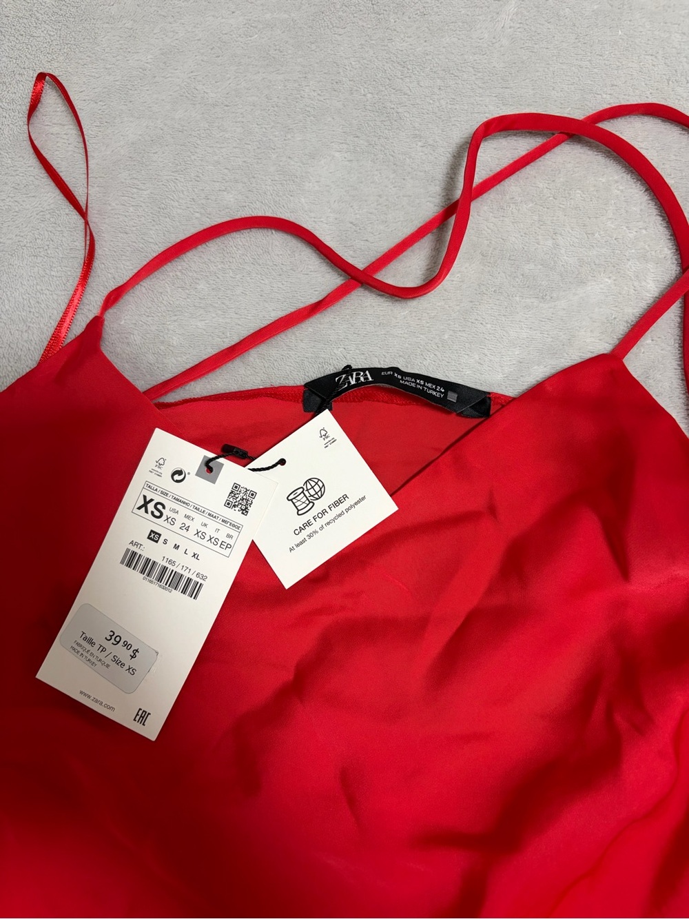 Zara Red Slip Mini Dress with Spaghetti Straps - Picture 3 of 3